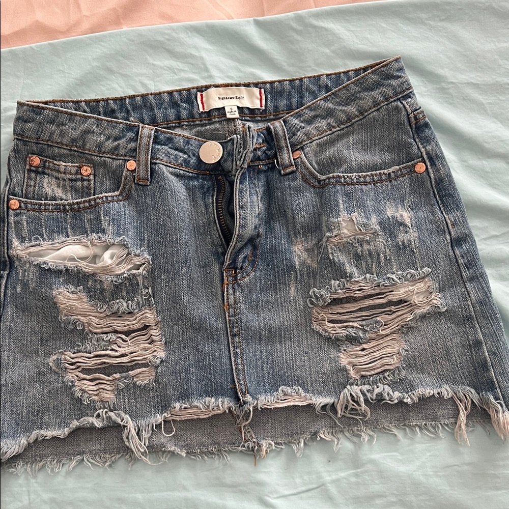 Express Ripped Denim Mini Skirt - Blue